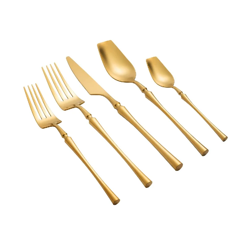 Mini appetizer plates for entertaining-Millie Brushed Stainless Steel Flatware - Set of 5 Pieces