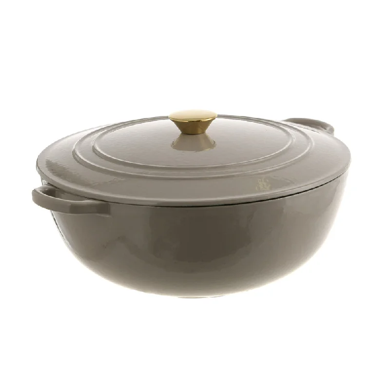 Minimalist ceramic bowls for home-CASSEROLE POT Round Cast Iron Mushroom 32.5cm 7L