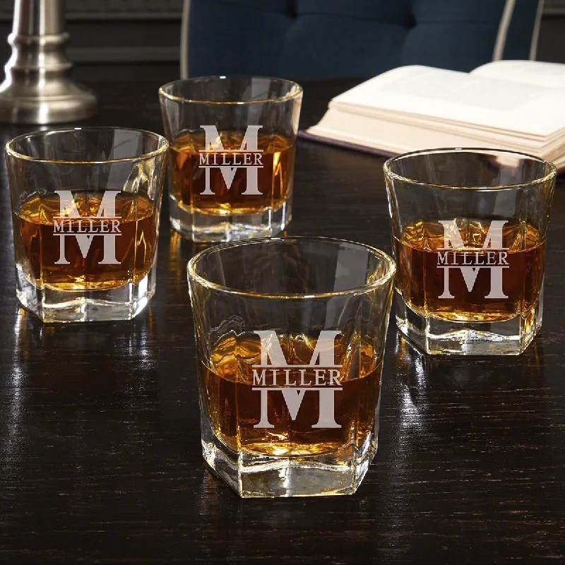 Mini espresso cups for home-Colchester Engraved Whiskey Glasses, Set of 4