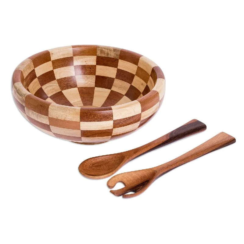 Colorful ceramic plates for kids-Novica Handmade Guatemala Checkerboard Mahogany Salad Serving Set