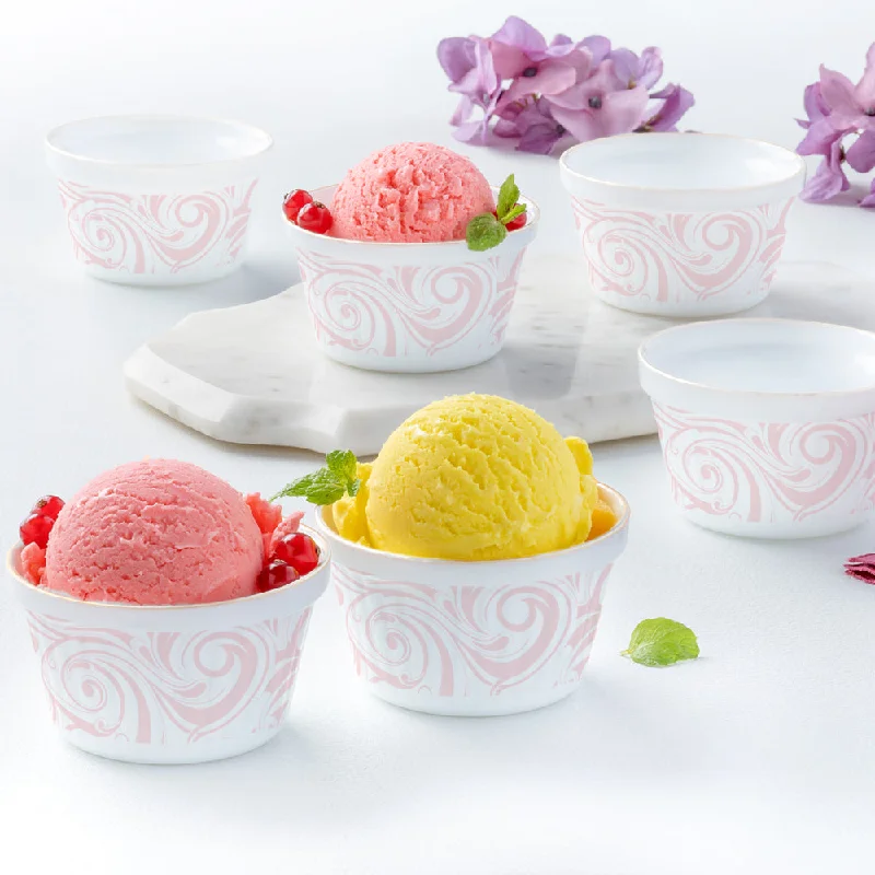 Chic matte trays for modern kitchens-Larah by Borosil Frosty Red Ice Cream Bowl Set