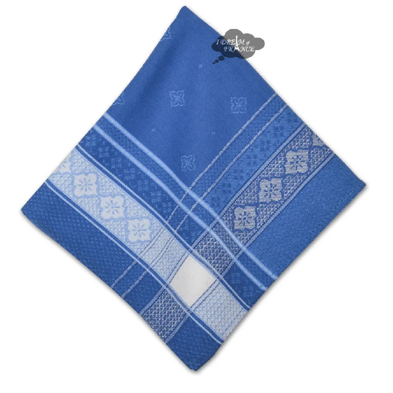 Stylish silicone plates for camping-Callas Blue French Cotton Jacquard Napkin by L'Ensoleillade