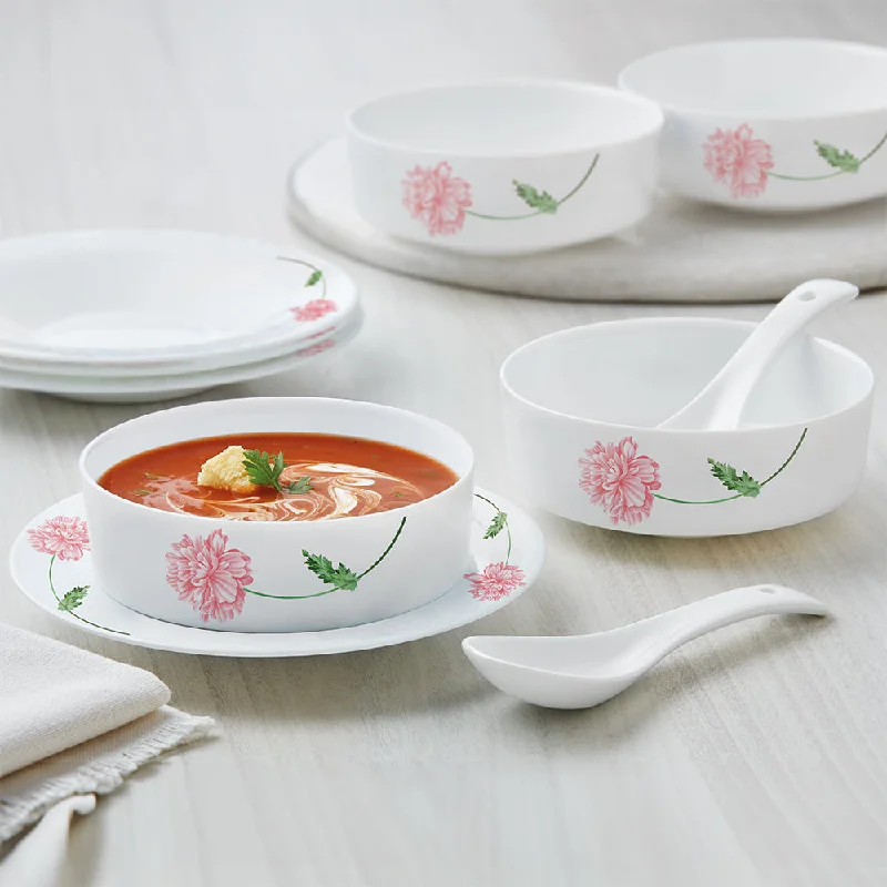 Multi-use dinnerware for casual dining-Larah by Borosil Red Mist Soup Bowl w Saucer Set