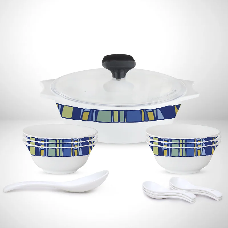 Casual glass platters for daily use-Larah by Borosil Sapphire Soup Set