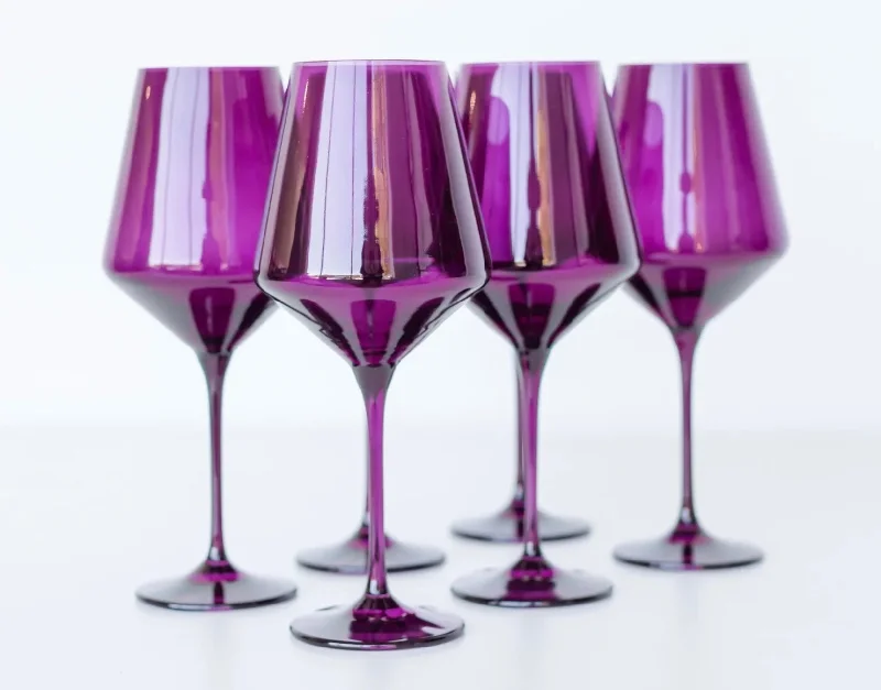 Trendy floral teacups for women-Estelle Colored Wine Glasses- Amethyst