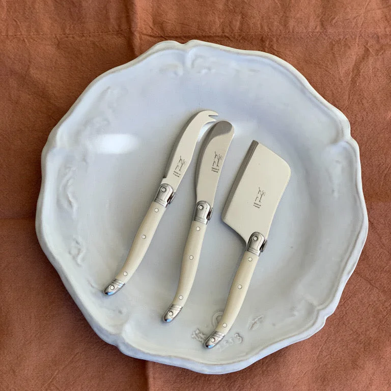 Affordable ceramic plates for home-[Laguiole Jean Neron] 3-Piece Cheese Knives, IVORY