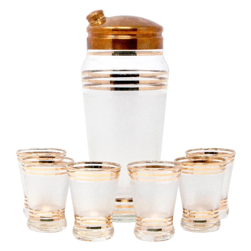 Classic white ceramic plates-Frosted Gold Band Cocktail Shaker Set