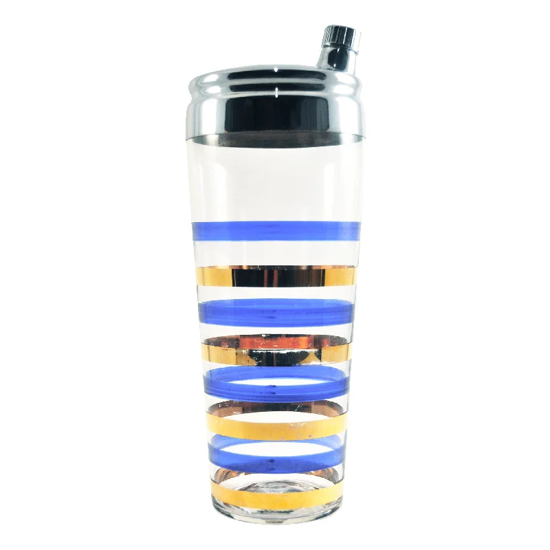 Luxury crystal bowls for special occasions-Blue & Gold Stripe Cocktail Shaker