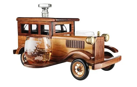 Etched glass tumblers for weddings-The Wine Savant Old Fashioned Car Whiskey Decanter Set with 2 Glasses