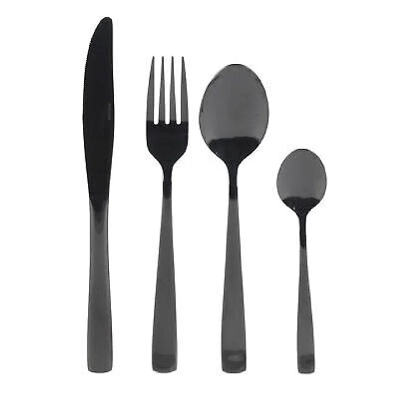 Affordable plastic plates for parties-Regal 16 Piece Gloss Black Cutlery Set