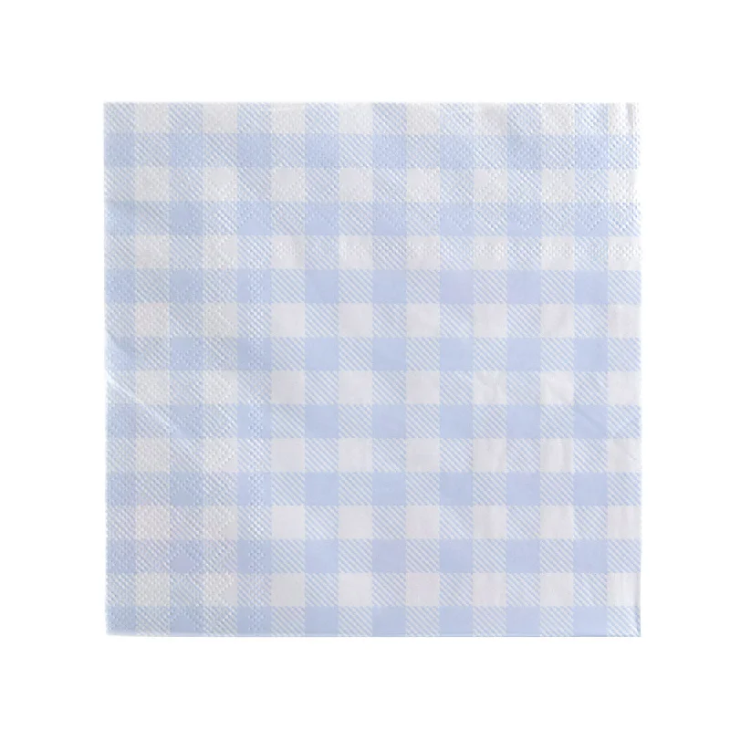 Minimalist ceramic bowls for home-PAPER NAPKIN Light Blue Gingham 33cm Pk20