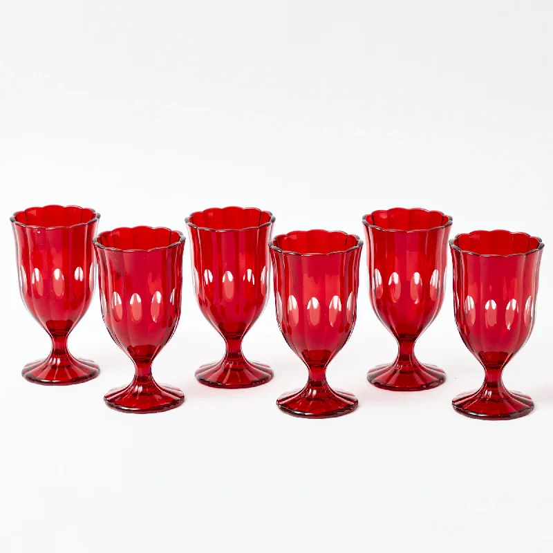 Compact stainless steel cups-Red Scalloped Wine Glasses (Set of 6)