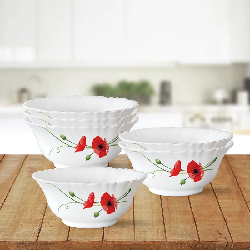 Multi-use dinnerware for casual dining-Larah by Borosil Red Carnation Veg Bowl Set