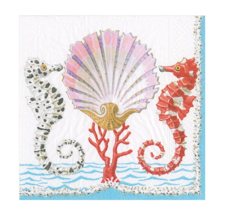 Trendy matte dinnerware sets-Seahorses and Shell Paper Luncheon Napkins