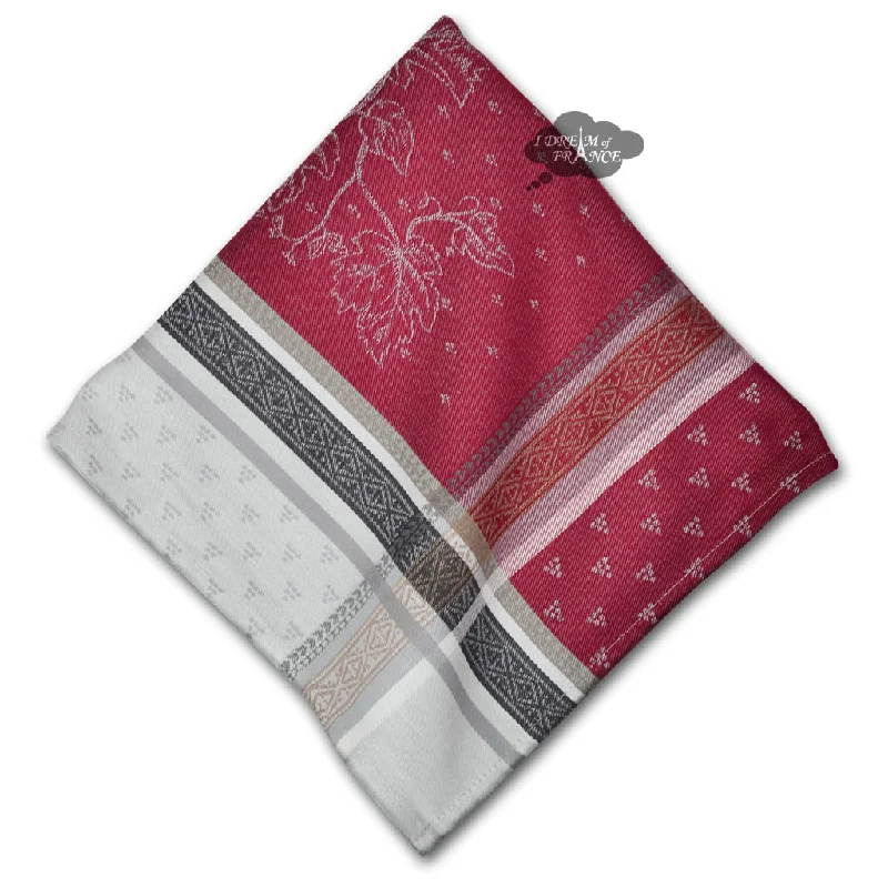 Chic matte trays for modern kitchens-Winery Red & Gray French Cotton Jacquard Napkin by Tissus Toselli