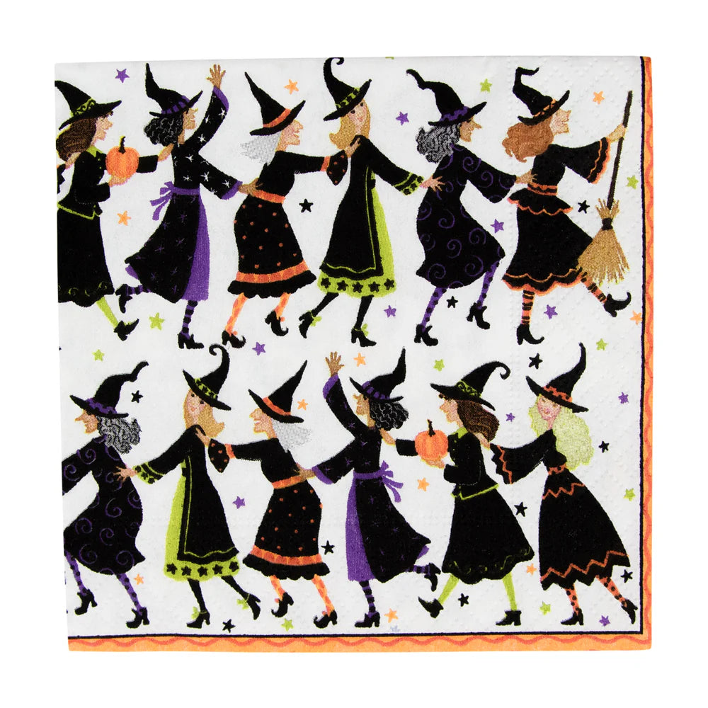 Foldable trays for small spaces-Caspari Cocktail Napkins: Witches Conga Line (Halloween)