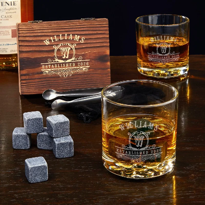 Trendy metallic coffee mugs-Personalized Whiskey Stones Gift Set with Whiskey Glasses - Gift for Groomsmen