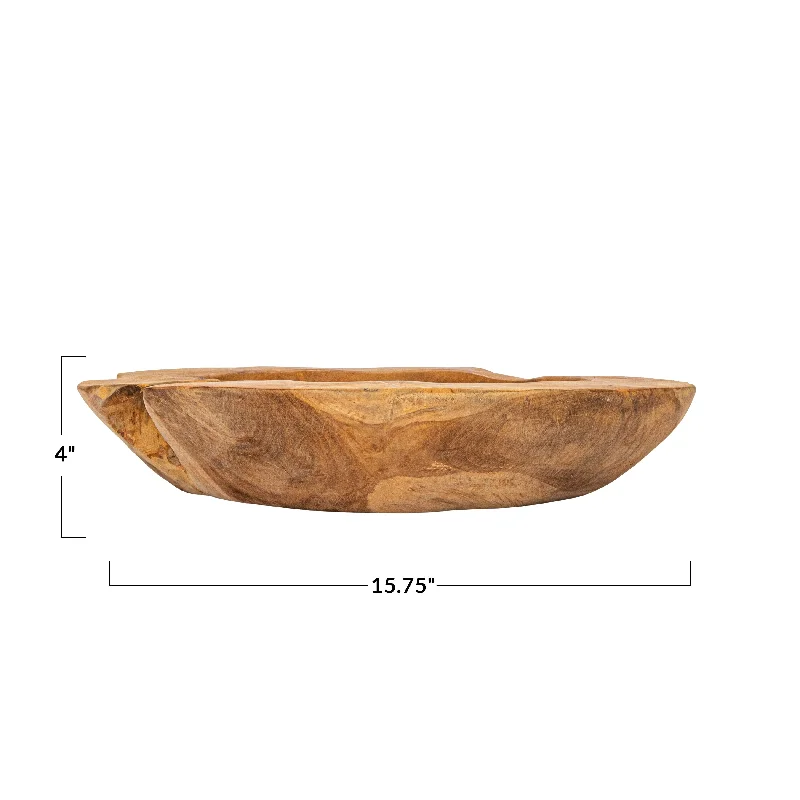 Waterproof stainless steel cutlery-Textured Teakwood Bowl - 15.8"L x 15.8"W x 3.9"H - 15.8"L x 15.8"W x 3.9"H