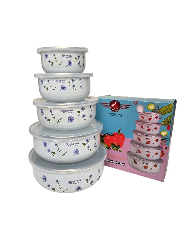 Durable melamine dishes for kids-5 PC ENAMEL BOWL W/LID