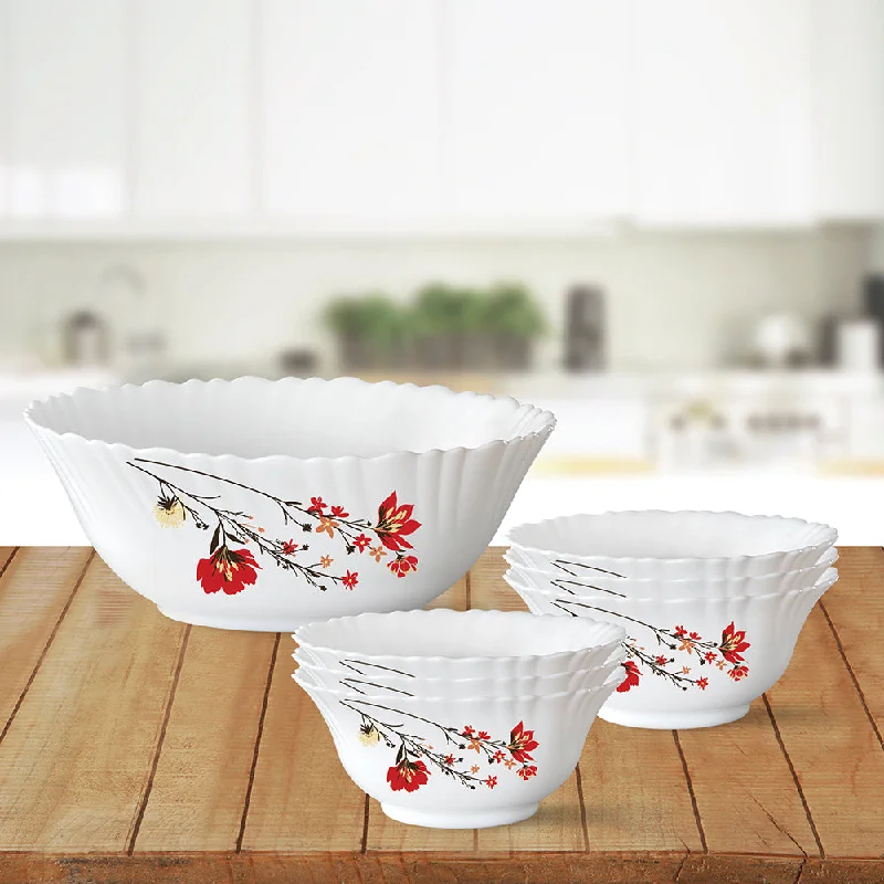 Designer porcelain trays with handles-Larah by Borosil Chrys Red Pudding Set