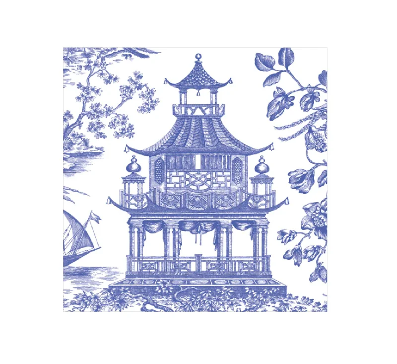 Personalized serving bowls for families-Chinoiserie Toile Pagoda Paper Cocktail Napkins