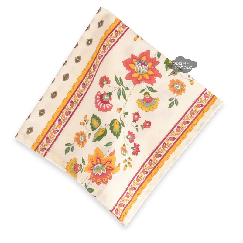 Durable melamine dishes for kids-Fayence Red & Cream French Cotton Napkin by Le Cluny