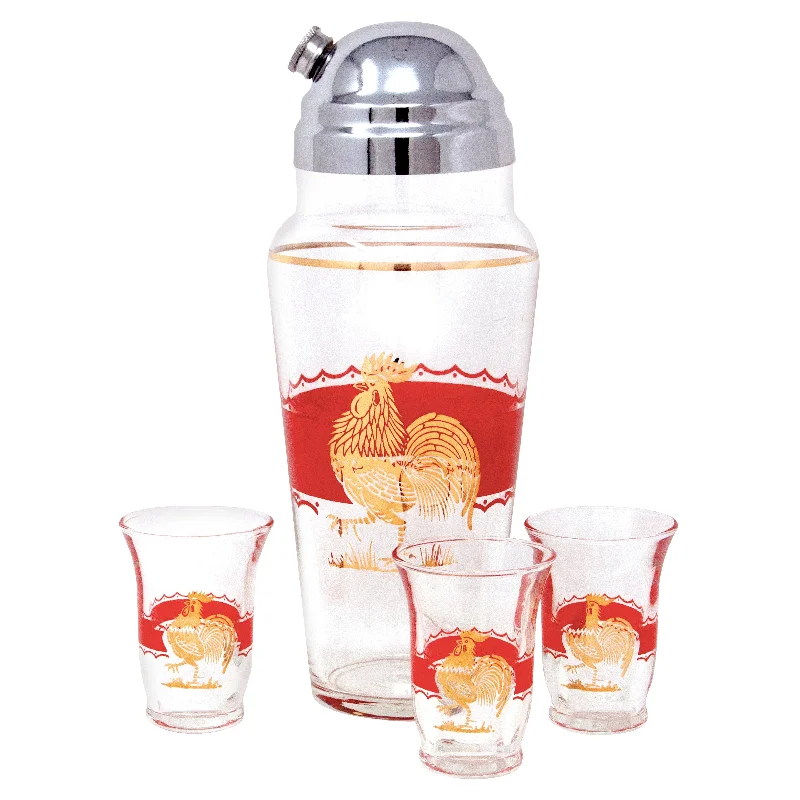 Stylish bamboo dishes for eco-lovers-Red & Gold Rooster Cocktail Shaker Set