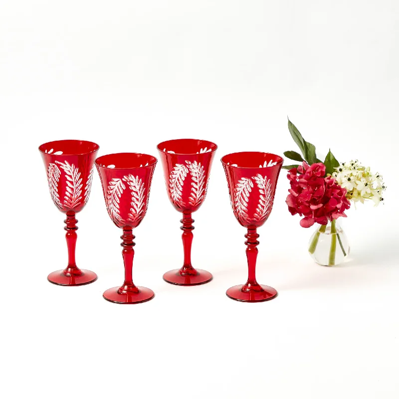 Designer coffee mugs with handles-Brigitte Red Garland Engraved Wine Glass (Set of 4)