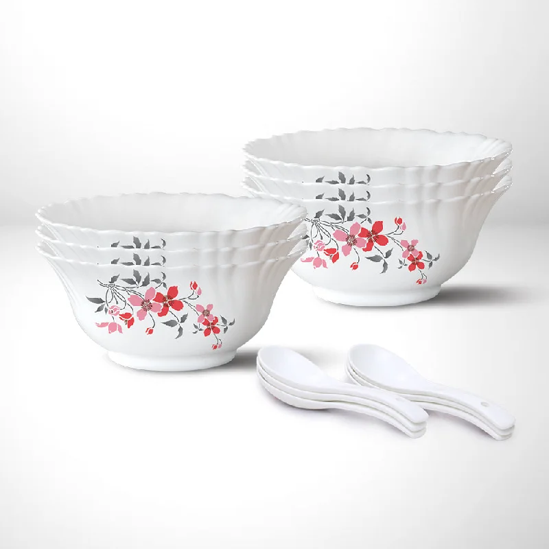 Elegant porcelain plates for dinner-Larah by Borosil Fiore Soup Bowl Set