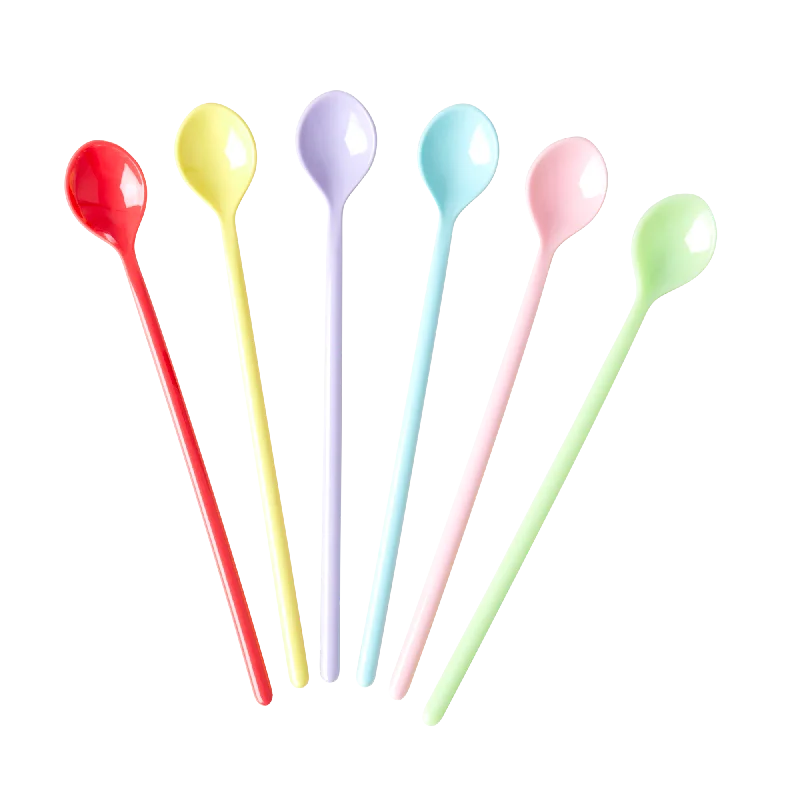 Compact cutlery sets for camping-Melamine Latte Spoon in Assorted Yippie Yippie Yeah Colors - Bundle of 6