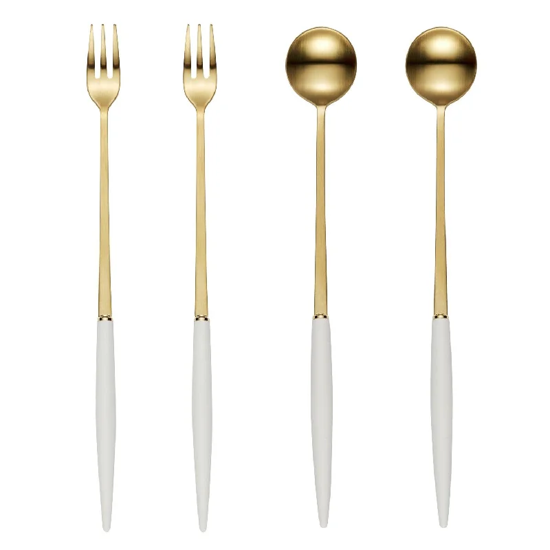 Custom-engraved serving trays-[Bogen] Eiffel Gold 2 Long Fork & 2 Long Spoon