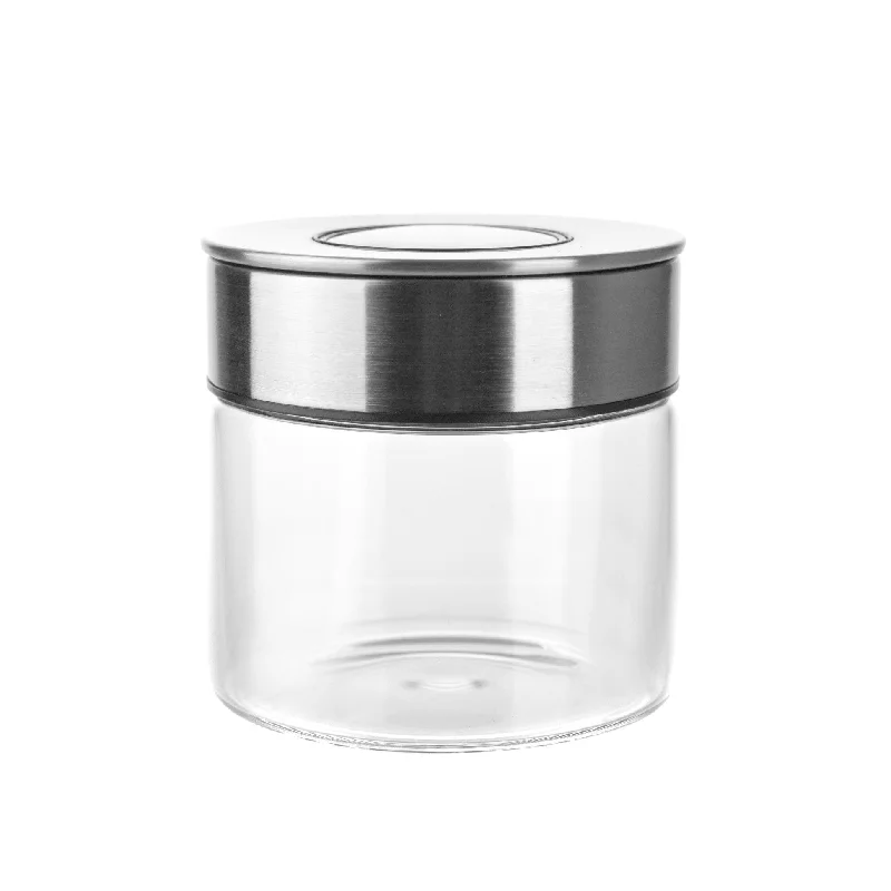 Oversized bowls for family dinners-Glass Storage Jar with Stainless Steel Press Lid 400ml X Small