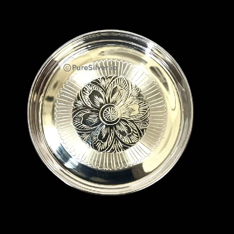 Elegant crystal glassware for events-925 Sterling Silver Bangalore Thali Plate - 150 grams