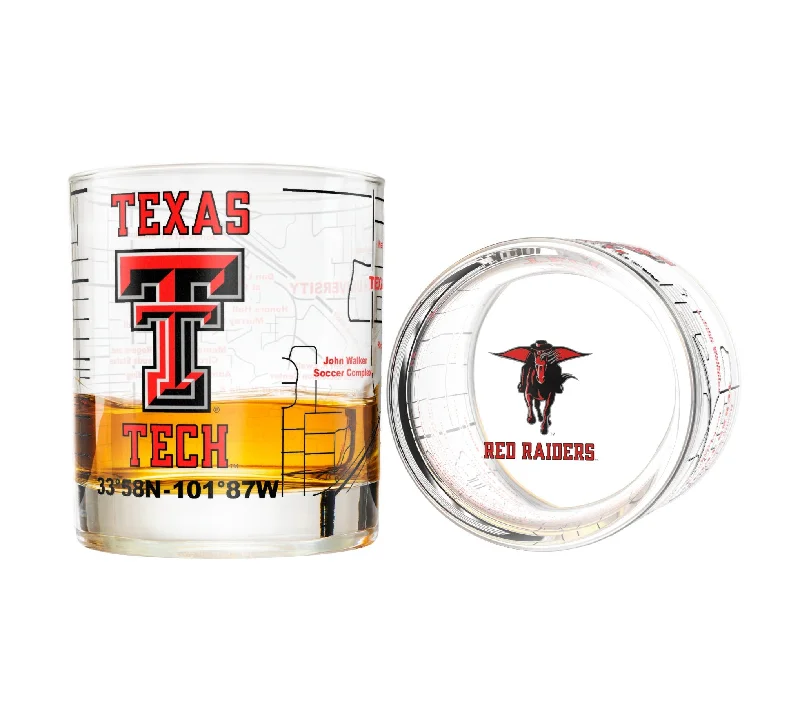 Stackable ceramic cups for storage-Texas Tech University Whiskey Glass Set (2 Low Ball Glasses)