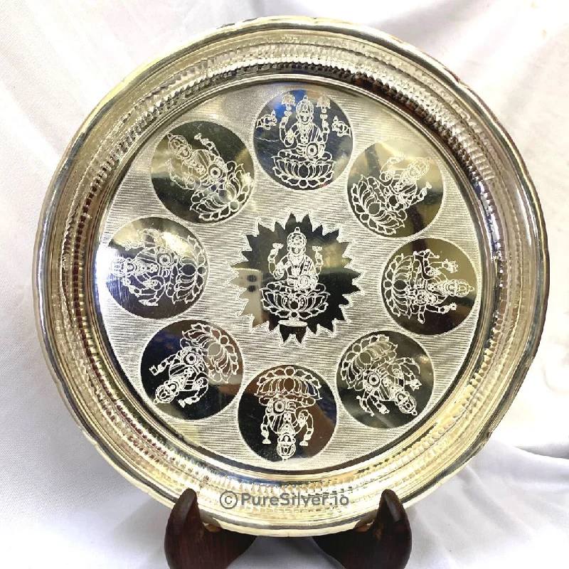 Portable serving trays for picnics-925 Sterling Silver Arivana Thali Plate for Puja - 600 grams