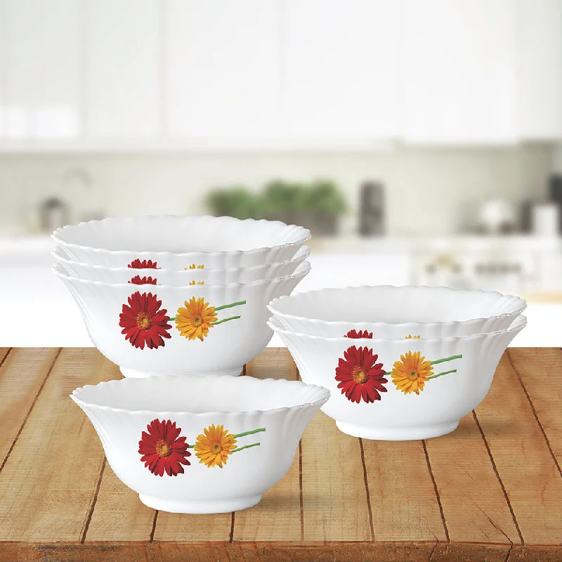 Large glass platters for entertaining-Larah by Borosil Zinnia Veg Bowl Set