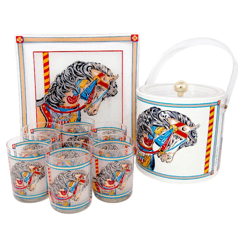 Stackable ceramic bowls for storage-Georges Briard Carousel Horse Cocktail Set