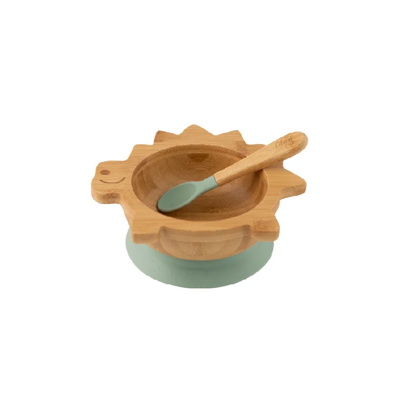 BPA-free plastic bowls for outdoors-Citron Bamboo Suction Bowl with Spoon - Dino