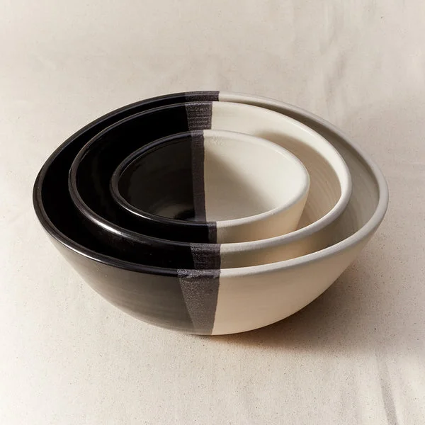 Stylish gold-trimmed plates-Style Union Home | Derrick Nesting Bowl Set - Blanc Noir