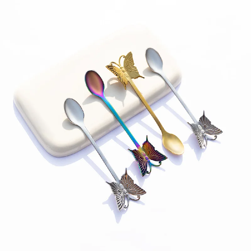 Designer ceramic plates for dining-Butterfly Rainbow Tea Spoon - Set of 4