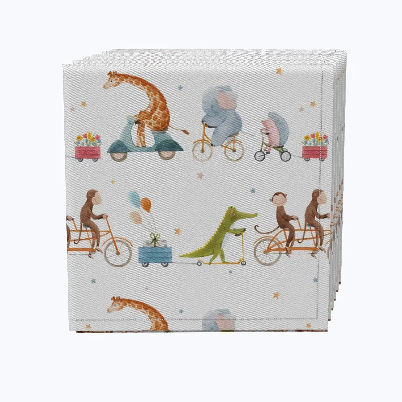 Casual melamine trays for outdoors-Animals on Bikes Design Napkins