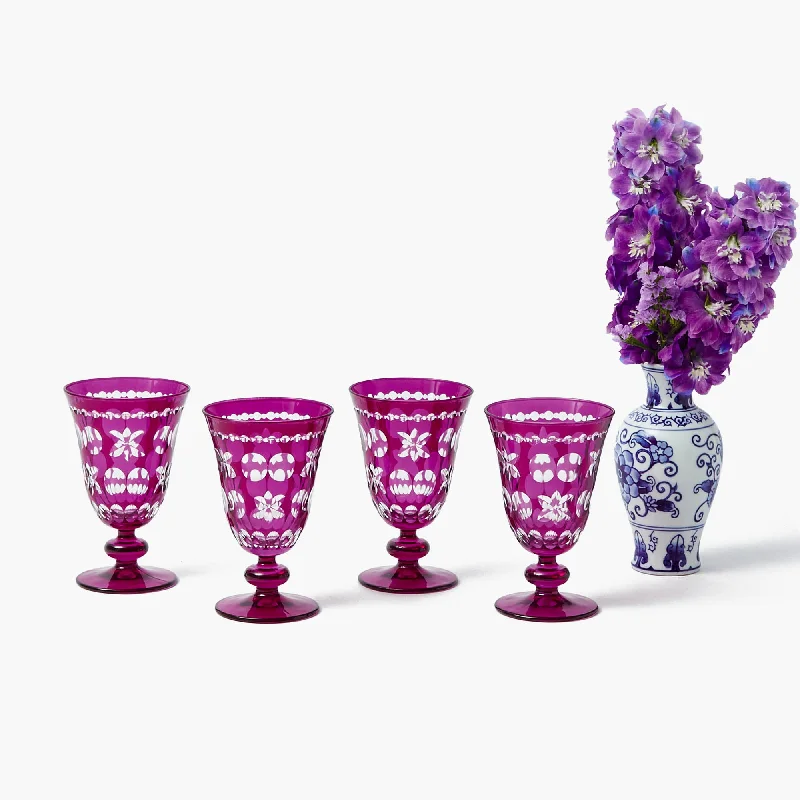 Designer coffee mugs with handles-Aubergine Anita Engraved Wine Glass (Set of 4)