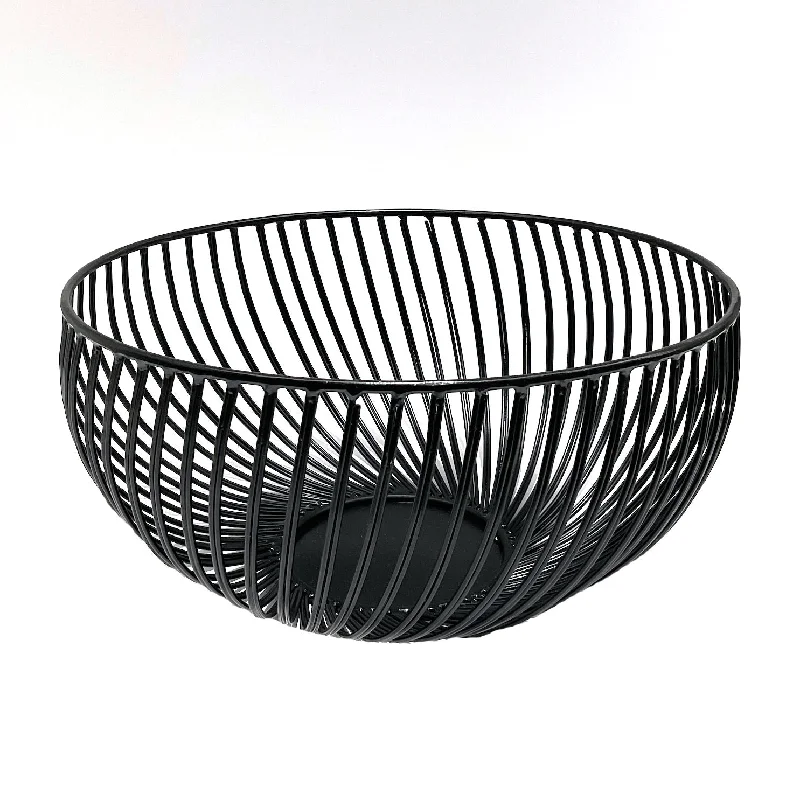 BPA-free plastic bowls for outdoors-Iron Fruit Bowl Matte Black Swirl 27cm