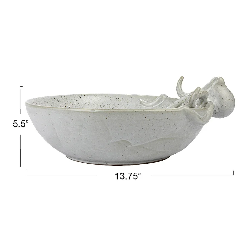 Soft-touch ceramic dishes for home-Stoneware Octopus Bowl with Reactive Glaze - 13.8"L x 11.8"W x 5.4"H - 13.8"L x 11.8"W x 5.4"H