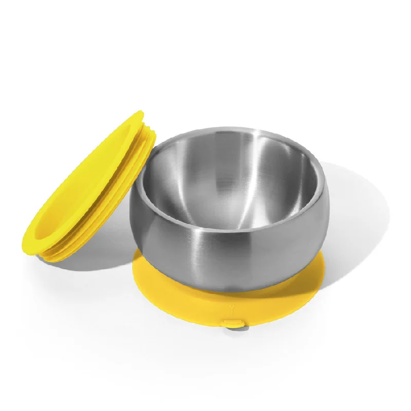 Large stainless steel serving trays-Avanchy Stainless Steel Suction Baby Bowl Lid Yellow