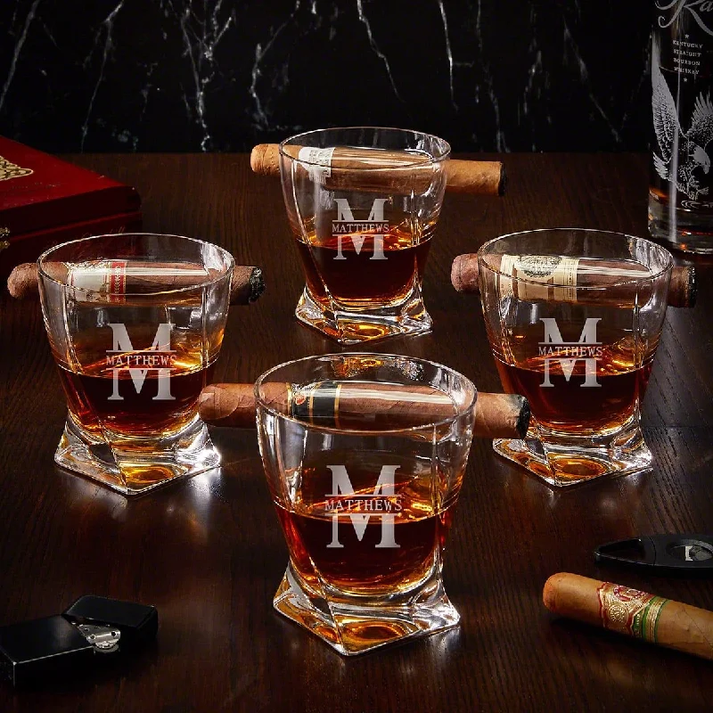 Affordable ceramic mugs for daily use-Personalized Twist Whiskey Cigar Glasses, Set of 4