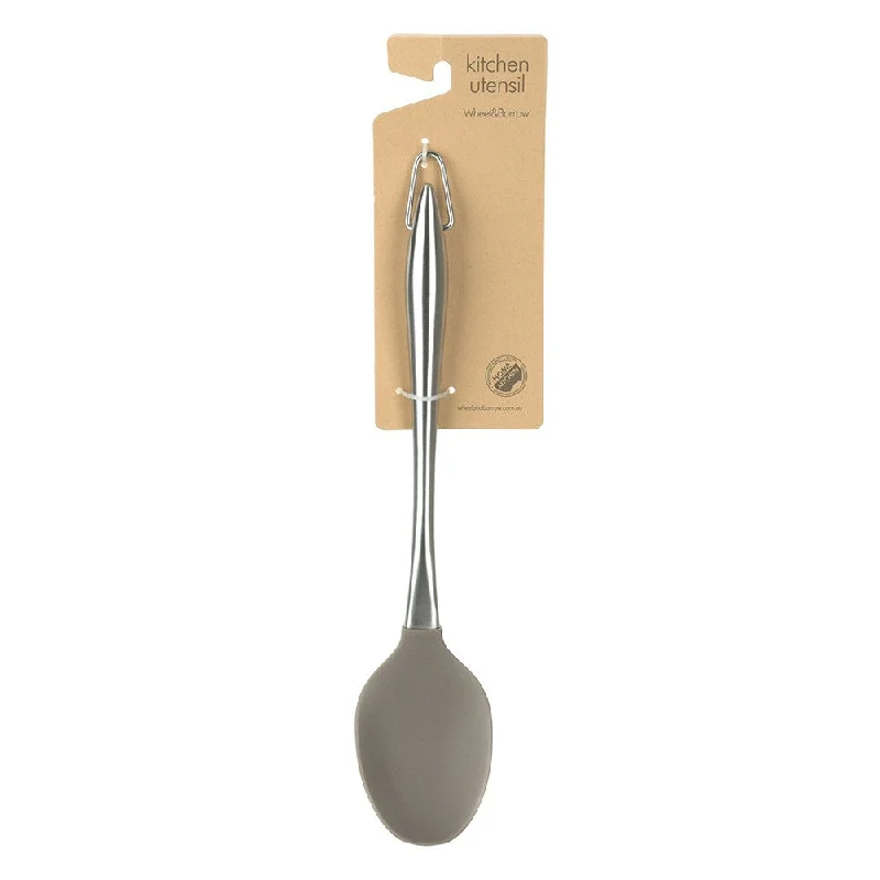 Casual plastic bowls for kids-Silicone Spoon Grey With Stainless Steel Handle 31x7cm