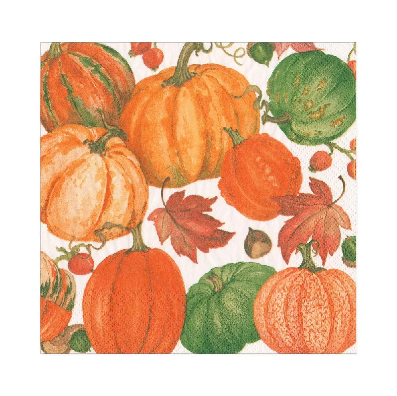 Elegant crystal glassware for wine-Caspari Luncheon Napkins: Pumpkin Field - White