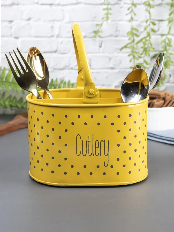 Elegant crystal glassware for events-Polka Dot Cutlery Holder - Yellow