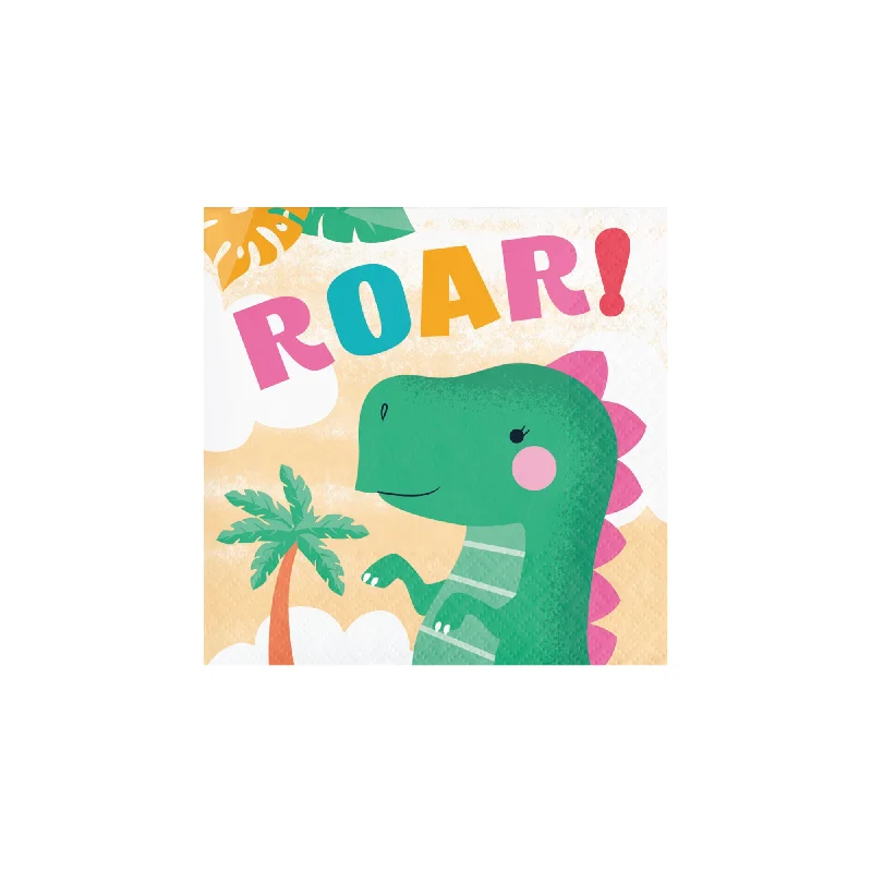 Retro-style ceramic plates for home-Girl Dinosaur Party Dessert Napkins 16ct